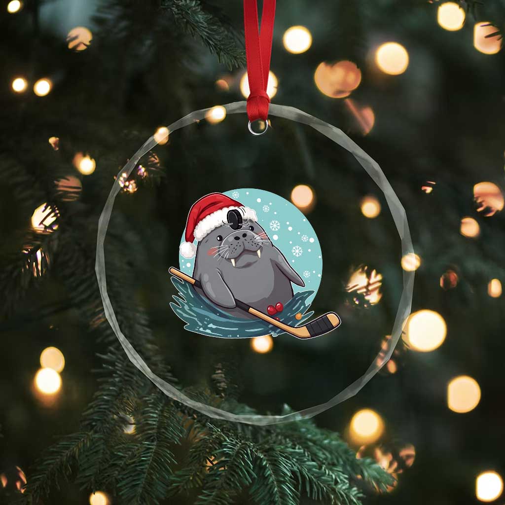Snowy Seal Ice Hockey Lover Crystal Glass Ornament Funny Christmas Gift - Wonder Print Shop