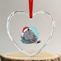 Snowy Seal Ice Hockey Lover Heart Crystal Glass Ornament Funny Christmas Gift - Wonder Print Shop