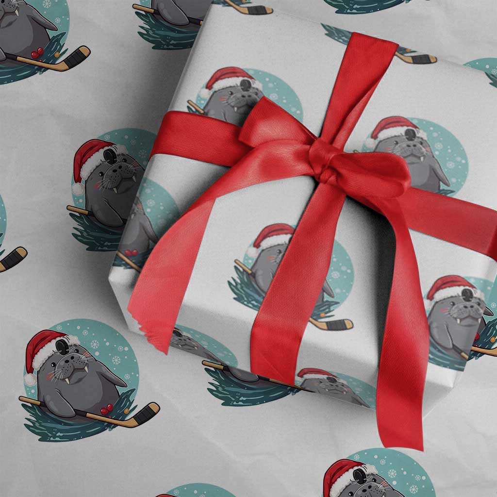 Snowy Seal Ice Hockey Lover Wrapping Paper Roll Funny Christmas Gift - Wonder Print Shop