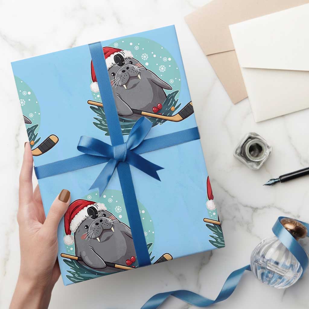 Snowy Seal Ice Hockey Lover Wrapping Paper Roll Funny Christmas Gift - Wonder Print Shop