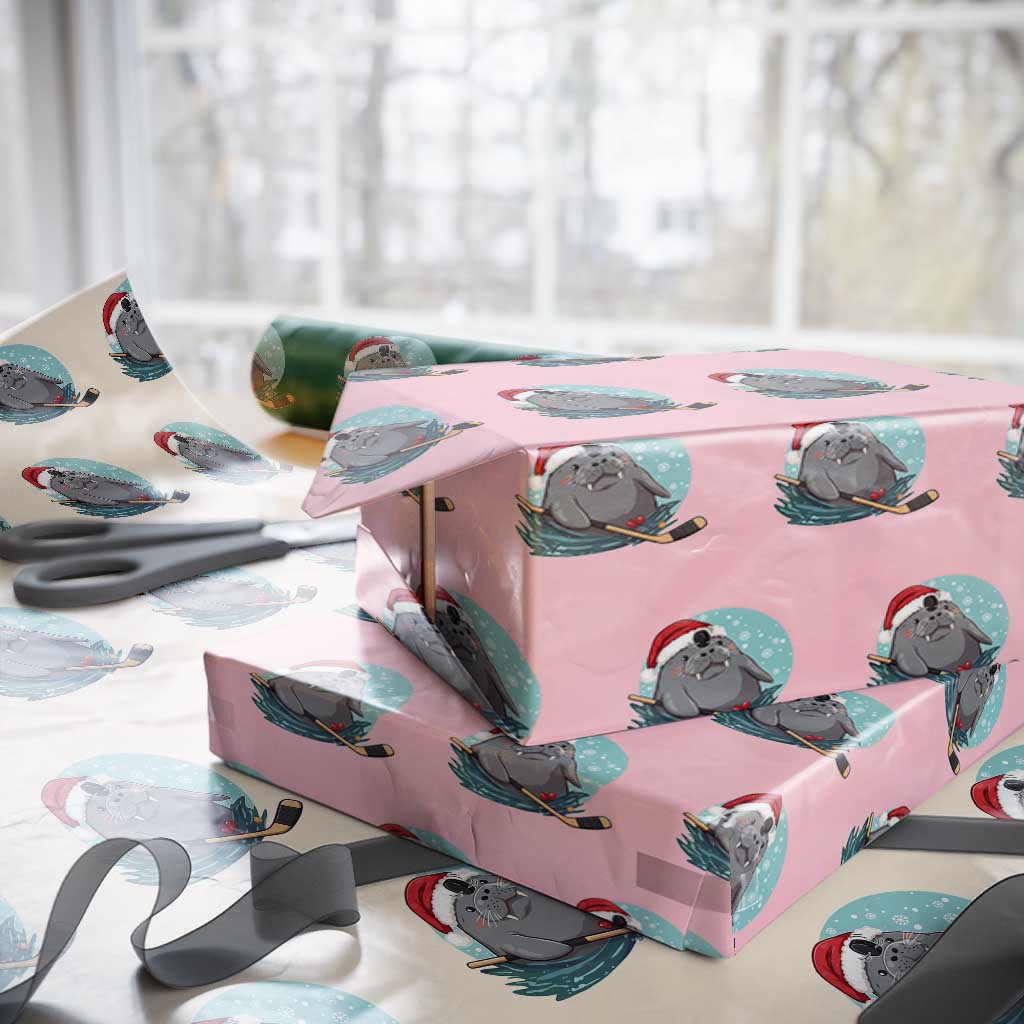 Snowy Seal Ice Hockey Lover Wrapping Paper Roll Funny Christmas Gift - Wonder Print Shop