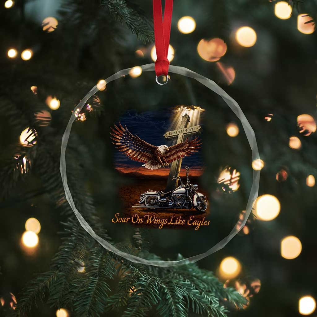 Soar On Wings Like Eagles Christian Crystal Glass Ornament Isaiah 40:31 Bible Verse Faith Motorcycle