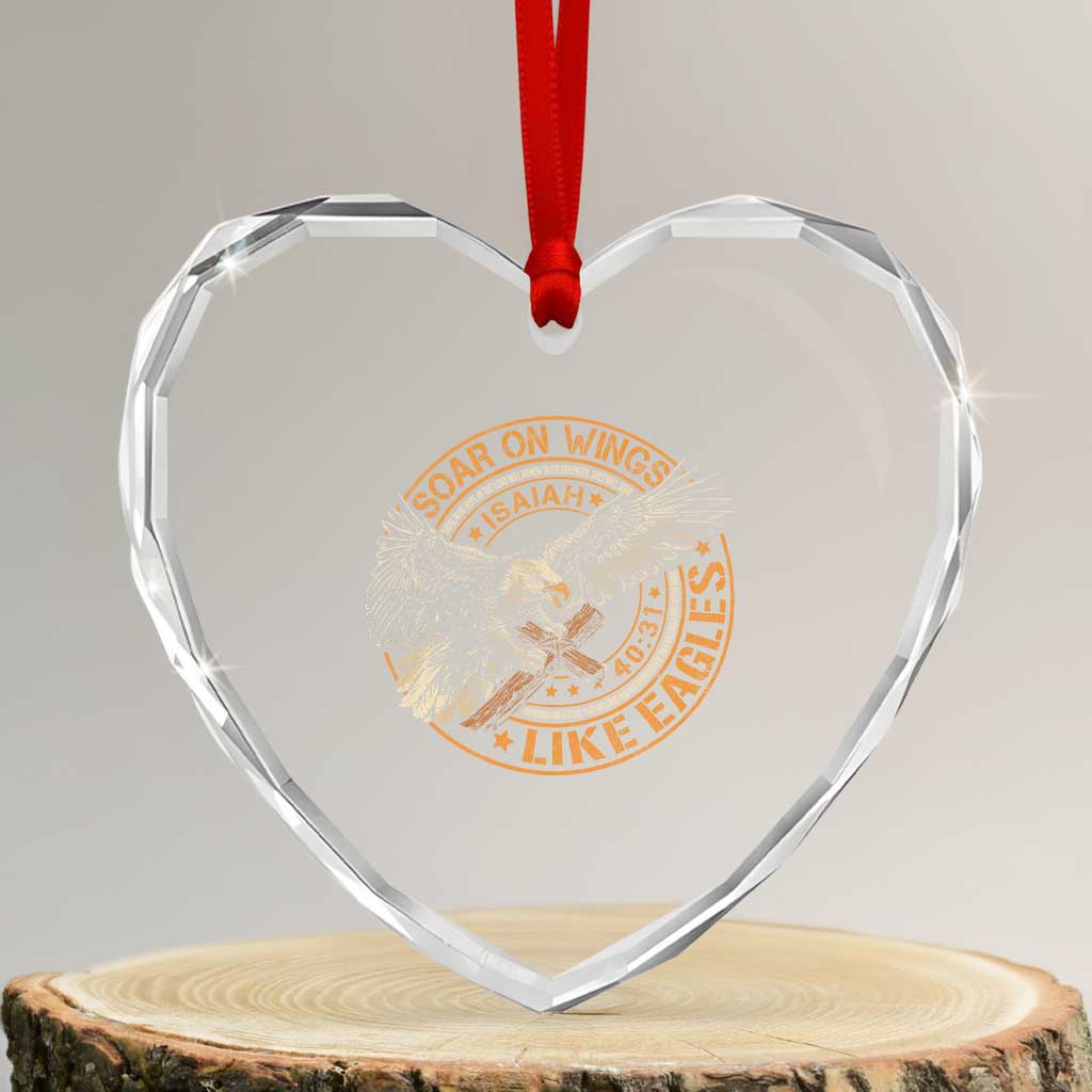 Soar On Wings Like Eagles Christian Heart Crystal Glass Ornament Isaiah 40 31 Bible Verse