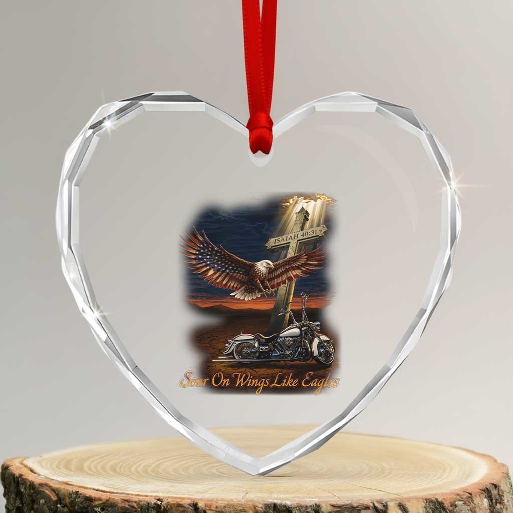 Soar On Wings Like Eagles Christian Heart Crystal Glass Ornament Isaiah 40:31 Bible Verse Faith Motorcycle