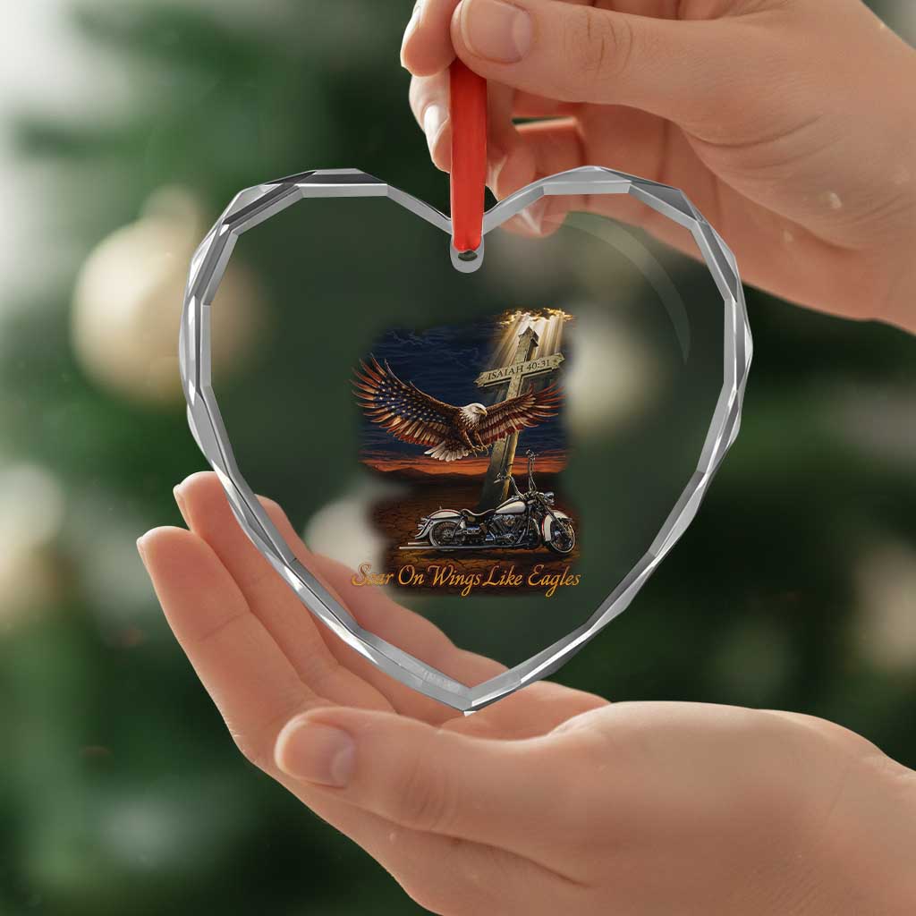 Soar On Wings Like Eagles Christian Heart Crystal Glass Ornament Isaiah 40:31 Bible Verse Faith Motorcycle