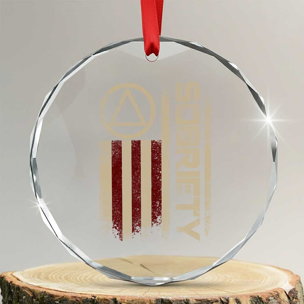 Sober AA NA Sobriety Anniversary Crystal Glass Ornament Alcoholism Addiction Recovery Vintage American Flag
