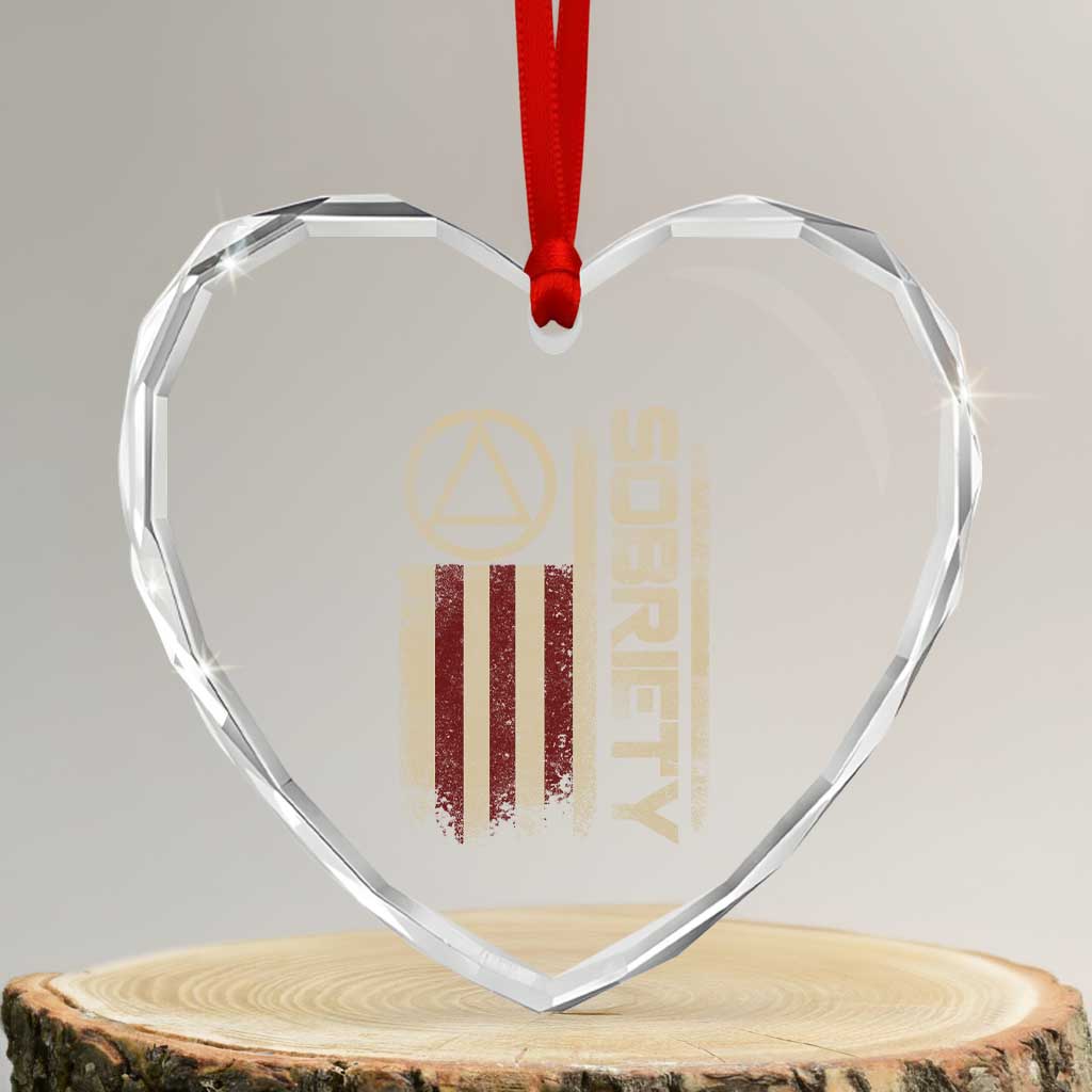 Sober AA NA Sobriety Anniversary Heart Crystal Glass Ornament Alcoholism Addiction Recovery Vintage American Flag
