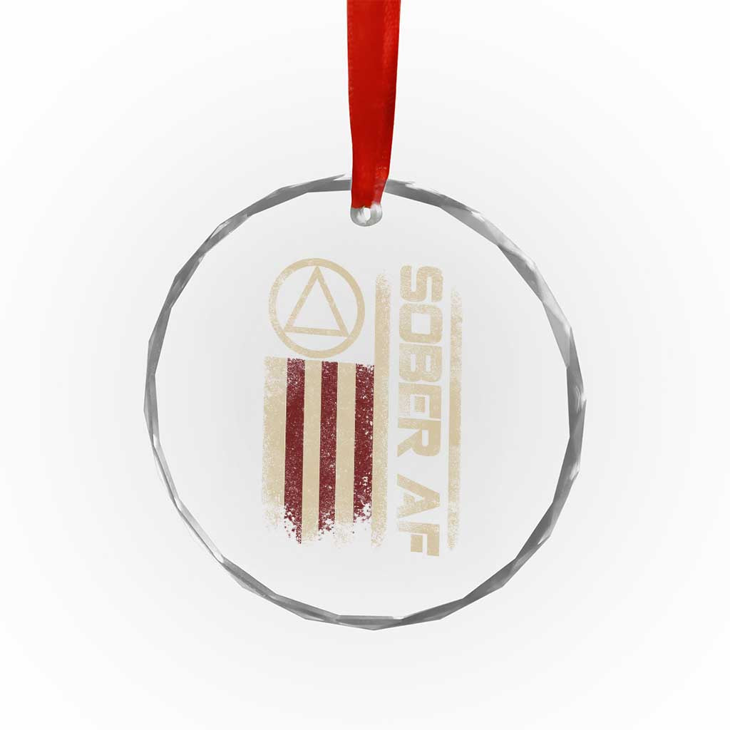 Sober AF Crystal Glass Ornament Alcoholism Addiction Recovery Rehabilitation Vintage American Flag