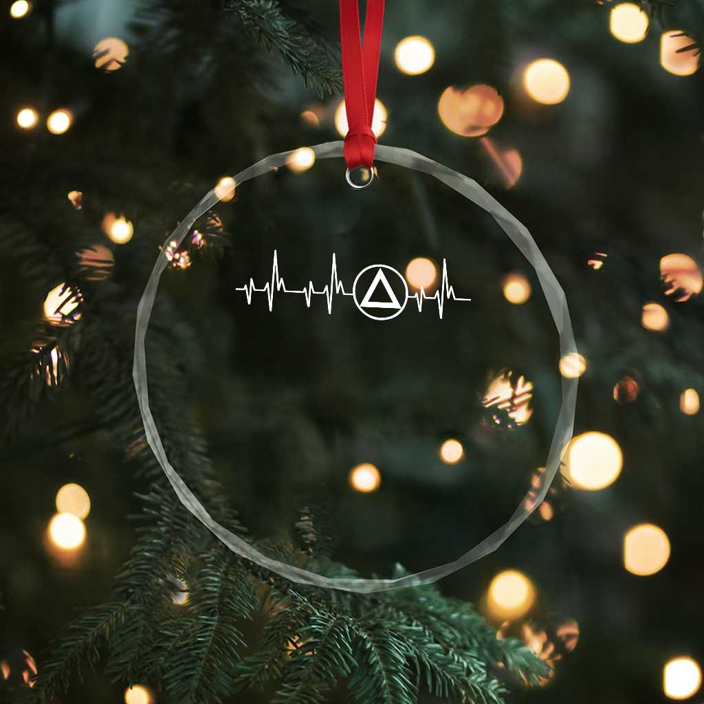 Sober Recover Sobriety Heartbeat EKG Pulse Recovery Crystal Glass Ornament