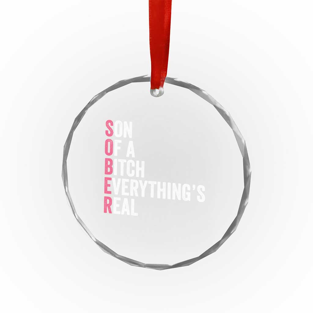 Sobriety Anniversary Crystal Glass Ornament Sober Son Of A Bitch Everythings Real Pink AA NA