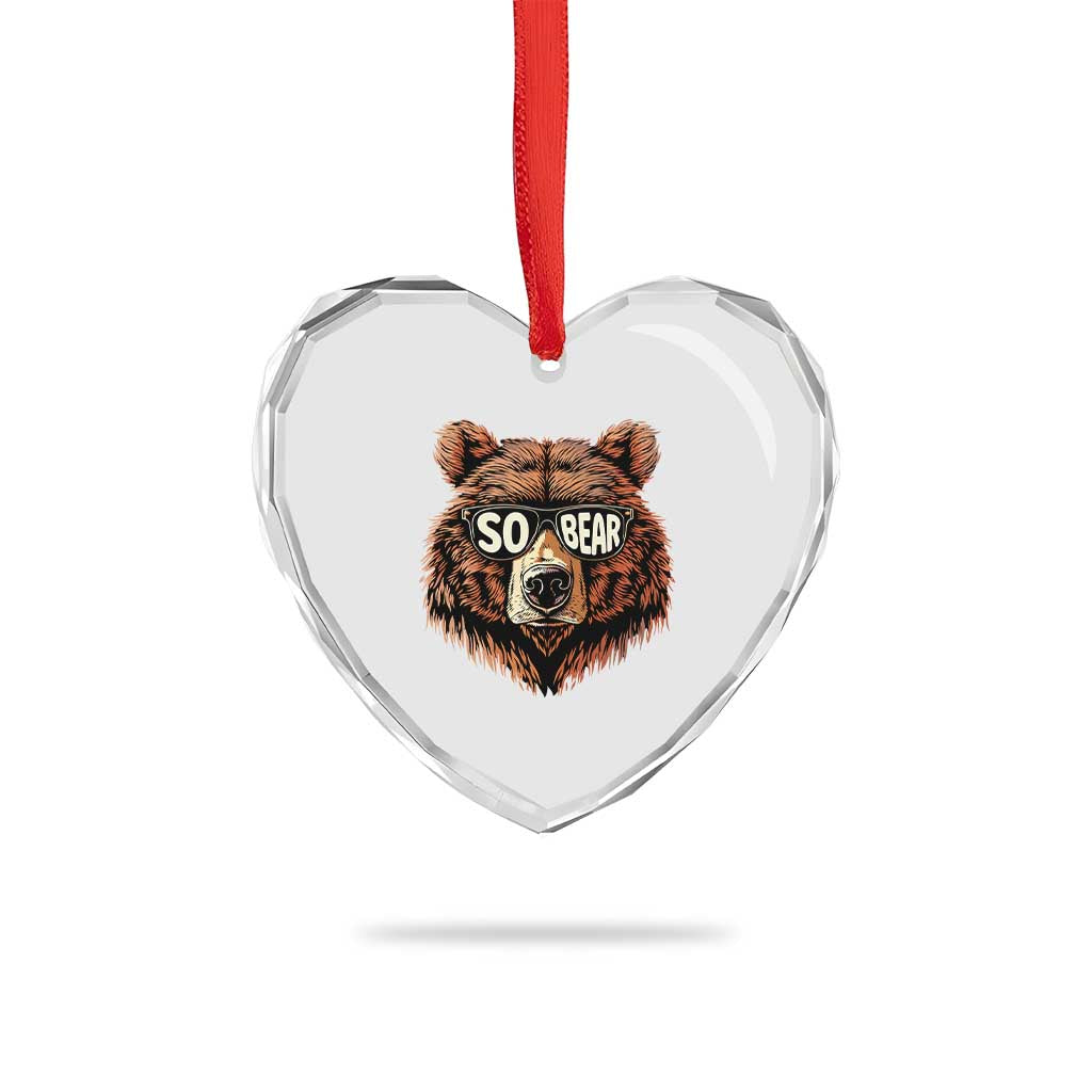 Sobriety Anniversary Sober Bear AA NA Recovery Heart Crystal Glass Ornament