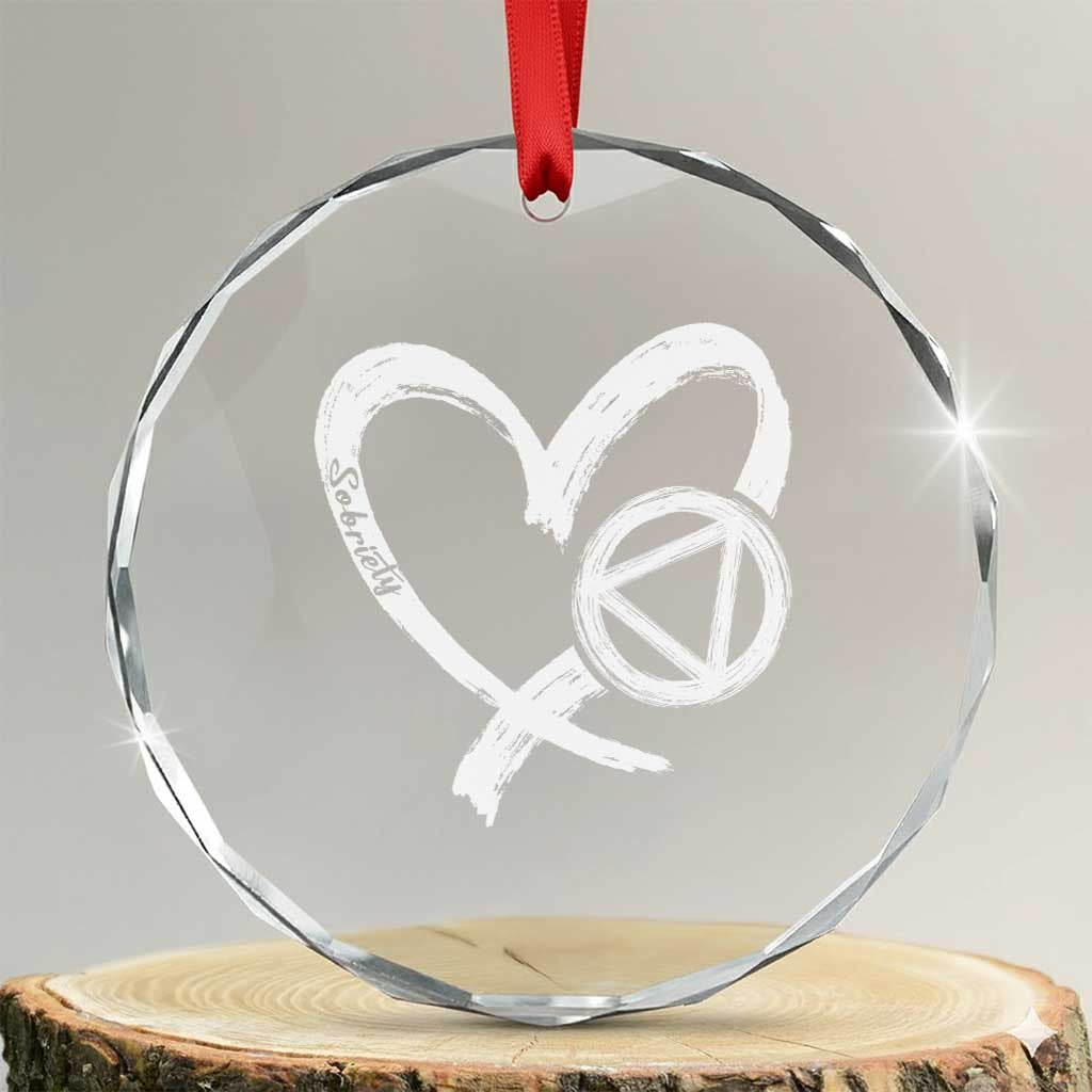 Sobriety Heart Sober Anniversary Alcoholic Abstinence Crystal Glass Ornament