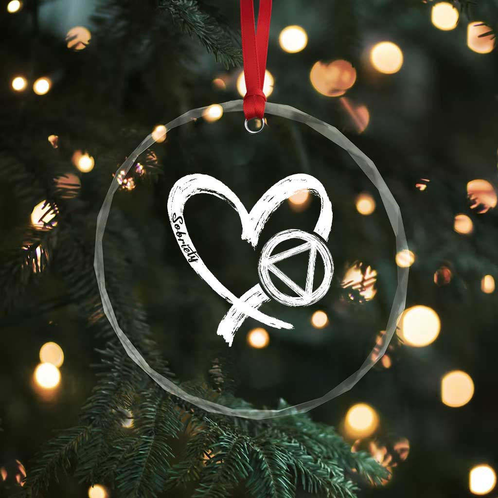 Sobriety Heart Sober Anniversary Alcoholic Abstinence Crystal Glass Ornament