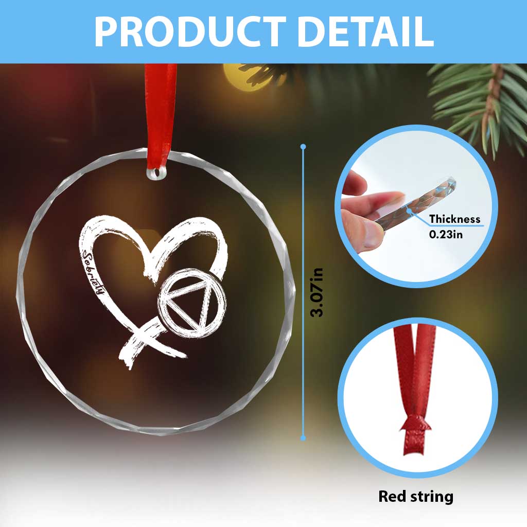 Sobriety Heart Sober Anniversary Alcoholic Abstinence Crystal Glass Ornament