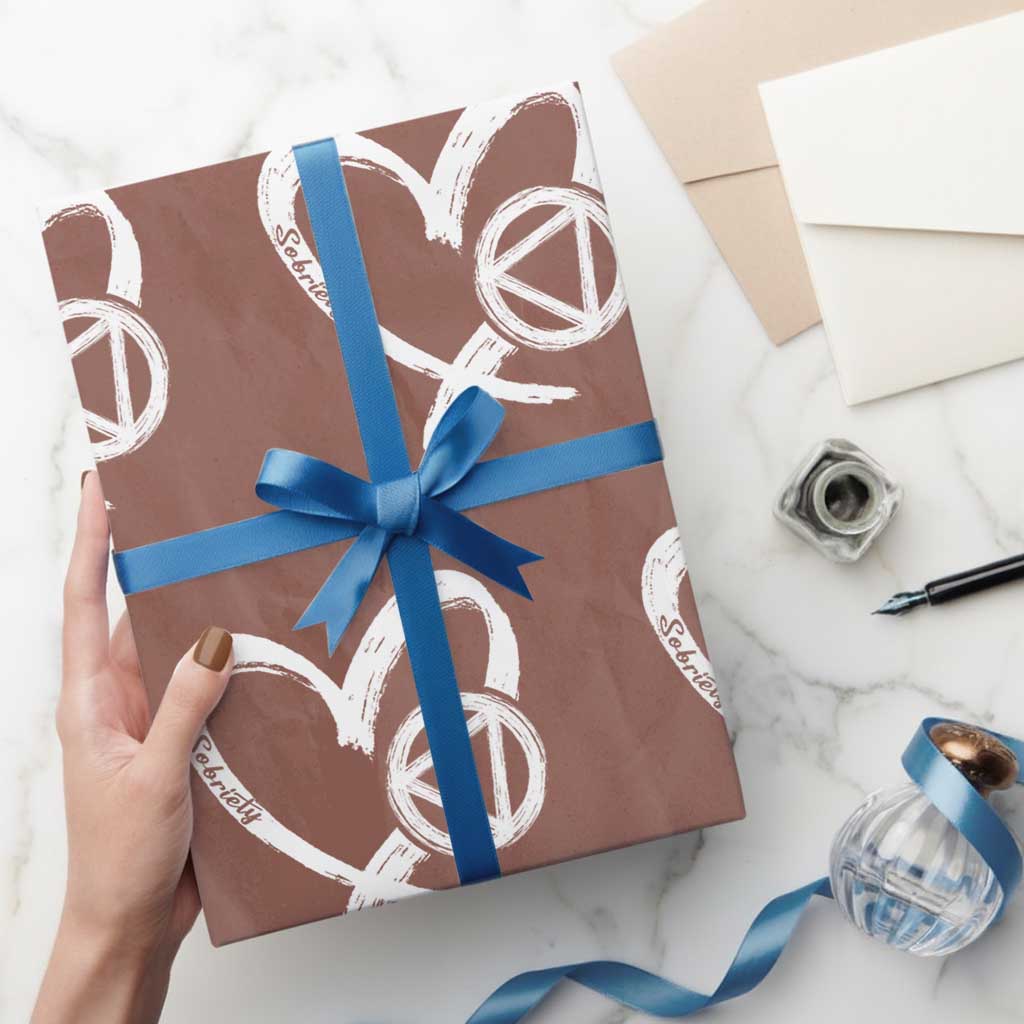 Sobriety Heart Sober Anniversary Alcoholic Abstinence Wrapping Paper Roll