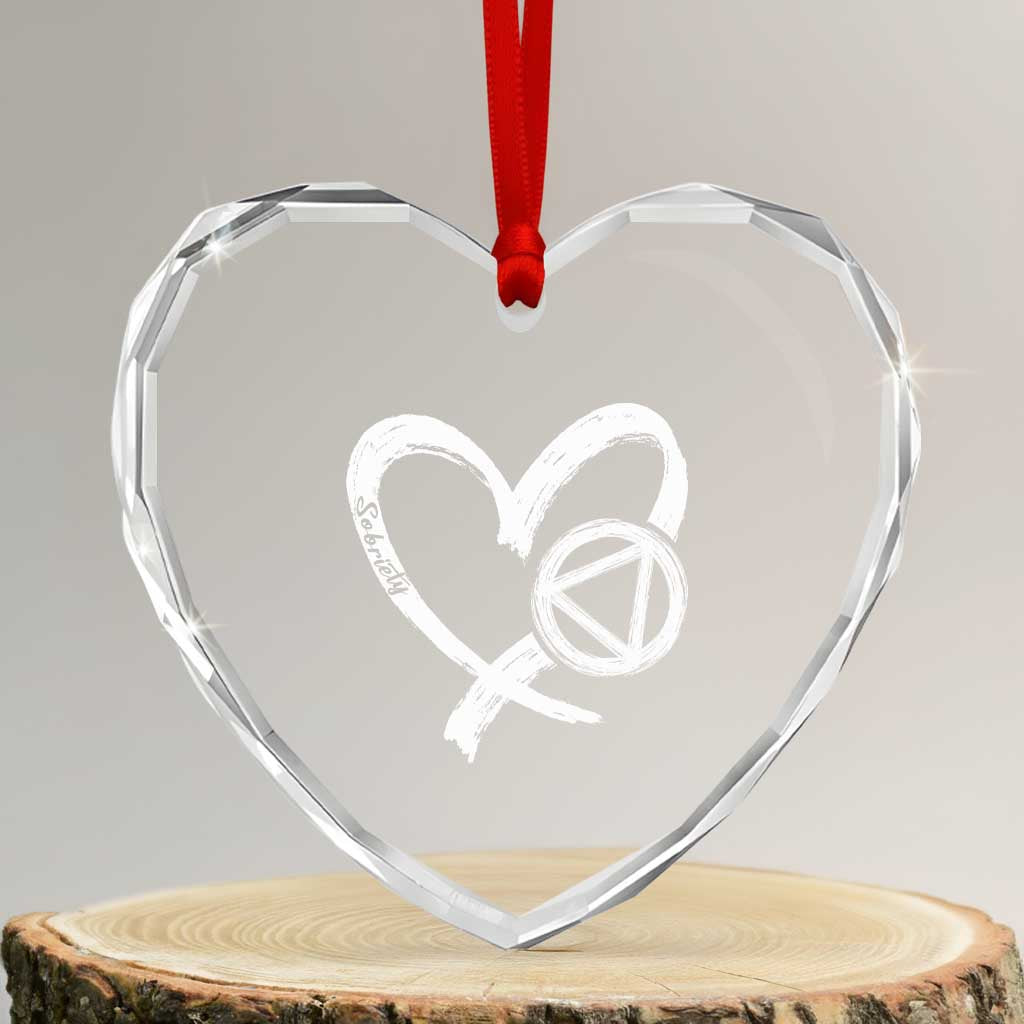 Sobriety Heart Sober Anniversary Alcoholic Abstinence Heart Crystal Glass Ornament