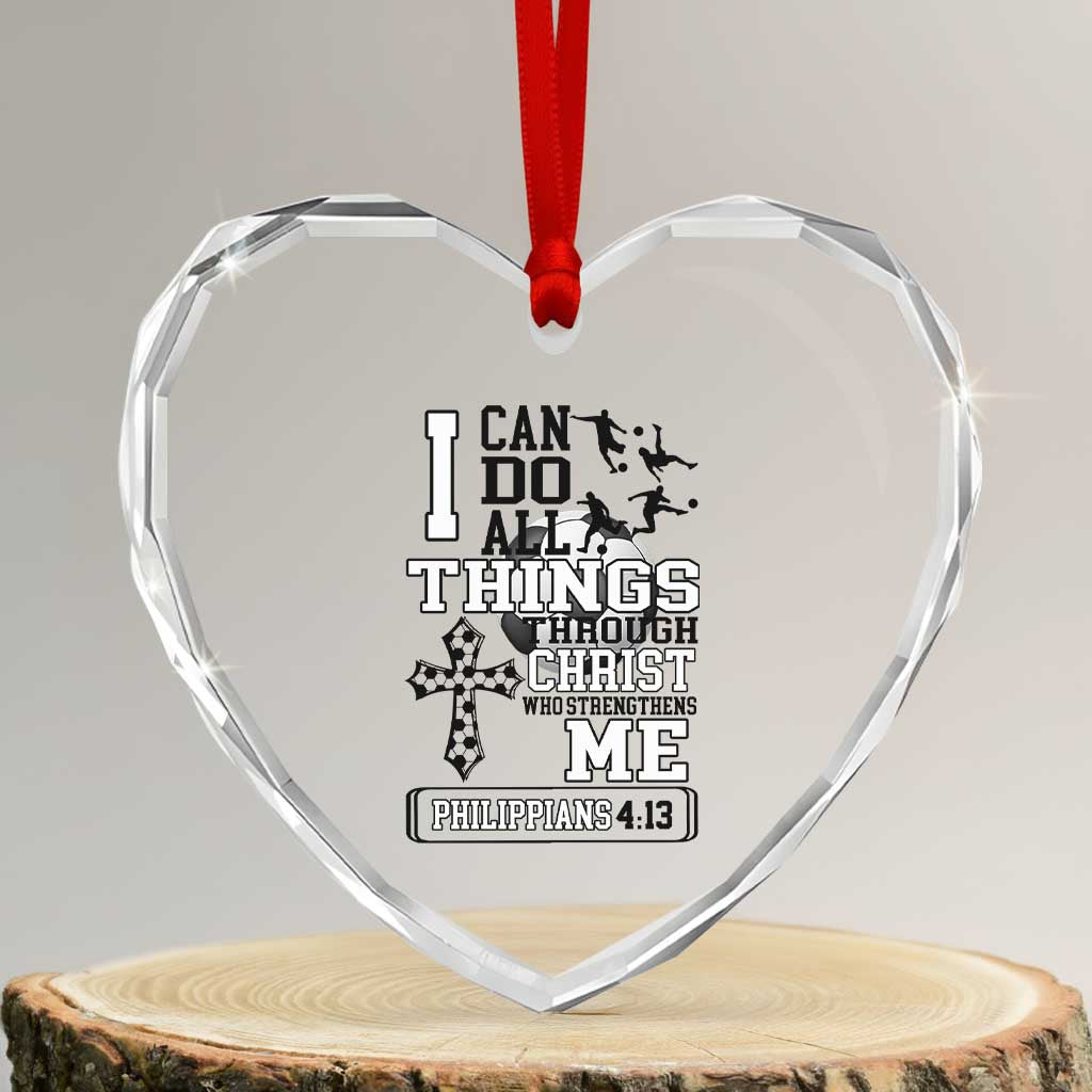 Soccer Christian Gift Heart Crystal Glass Ornament I Can Do All Things Through Christ