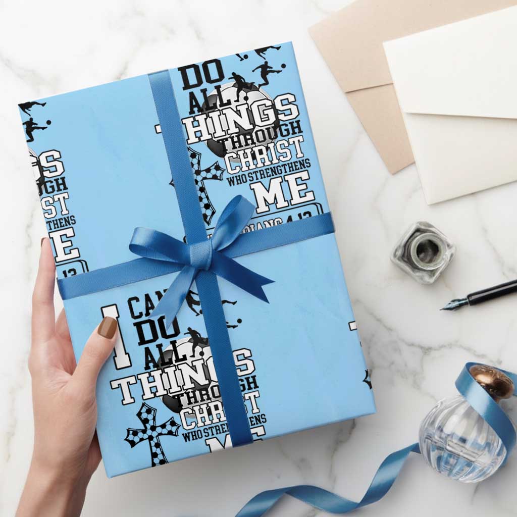 Soccer Christian Gift Wrapping Paper Roll I Can Do All Things Through Christ