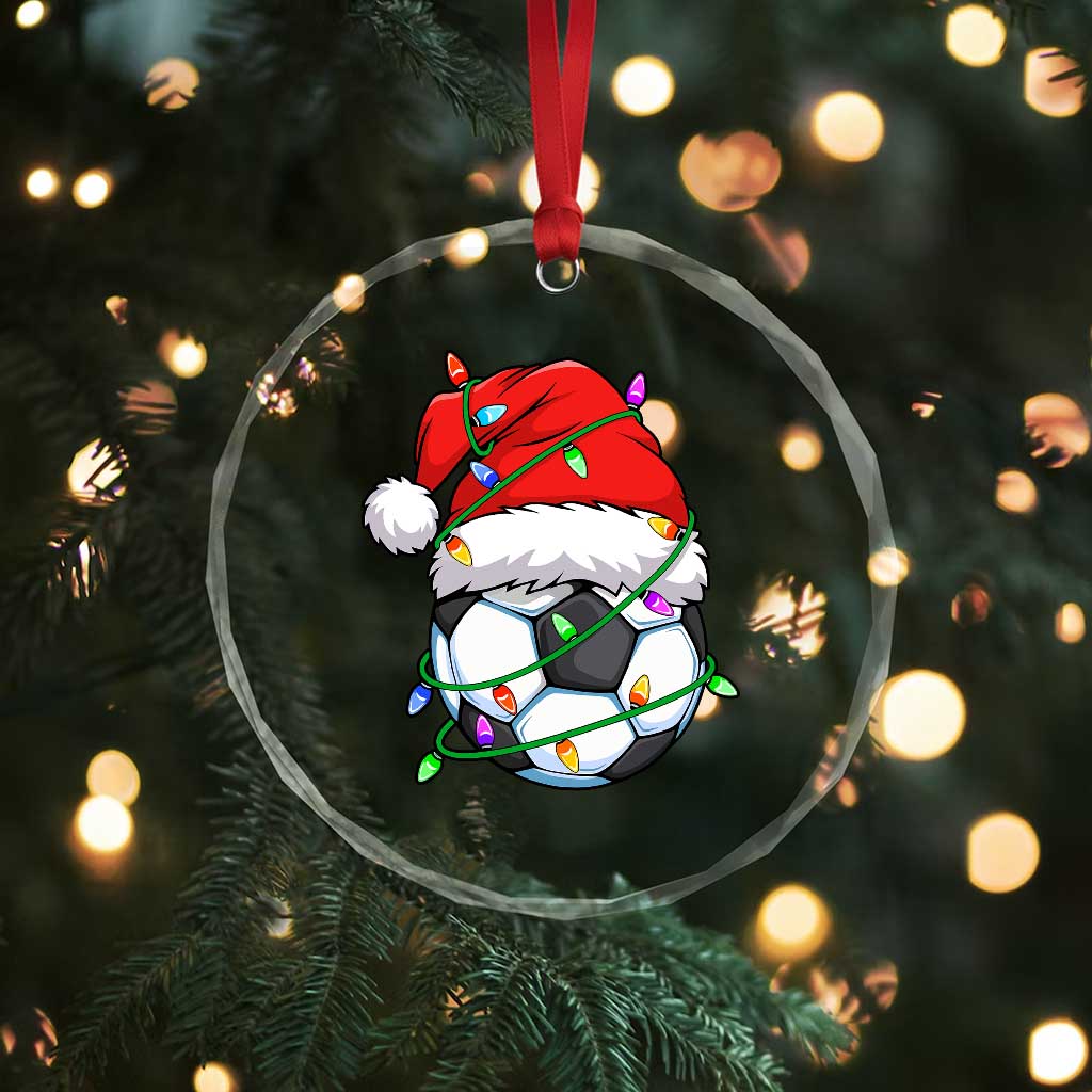 Soccer Christmas Crystal Glass Ornament Santa Hat Sports Xmas Pajamas - Wonder Print Shop