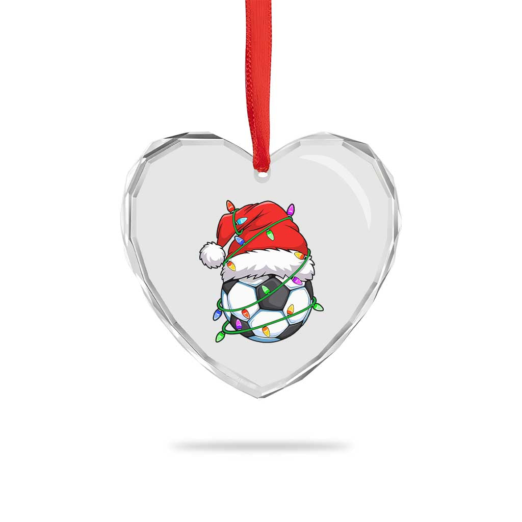 Soccer Christmas Heart Crystal Glass Ornament Santa Hat Sports Xmas Pajamas - Wonder Print Shop