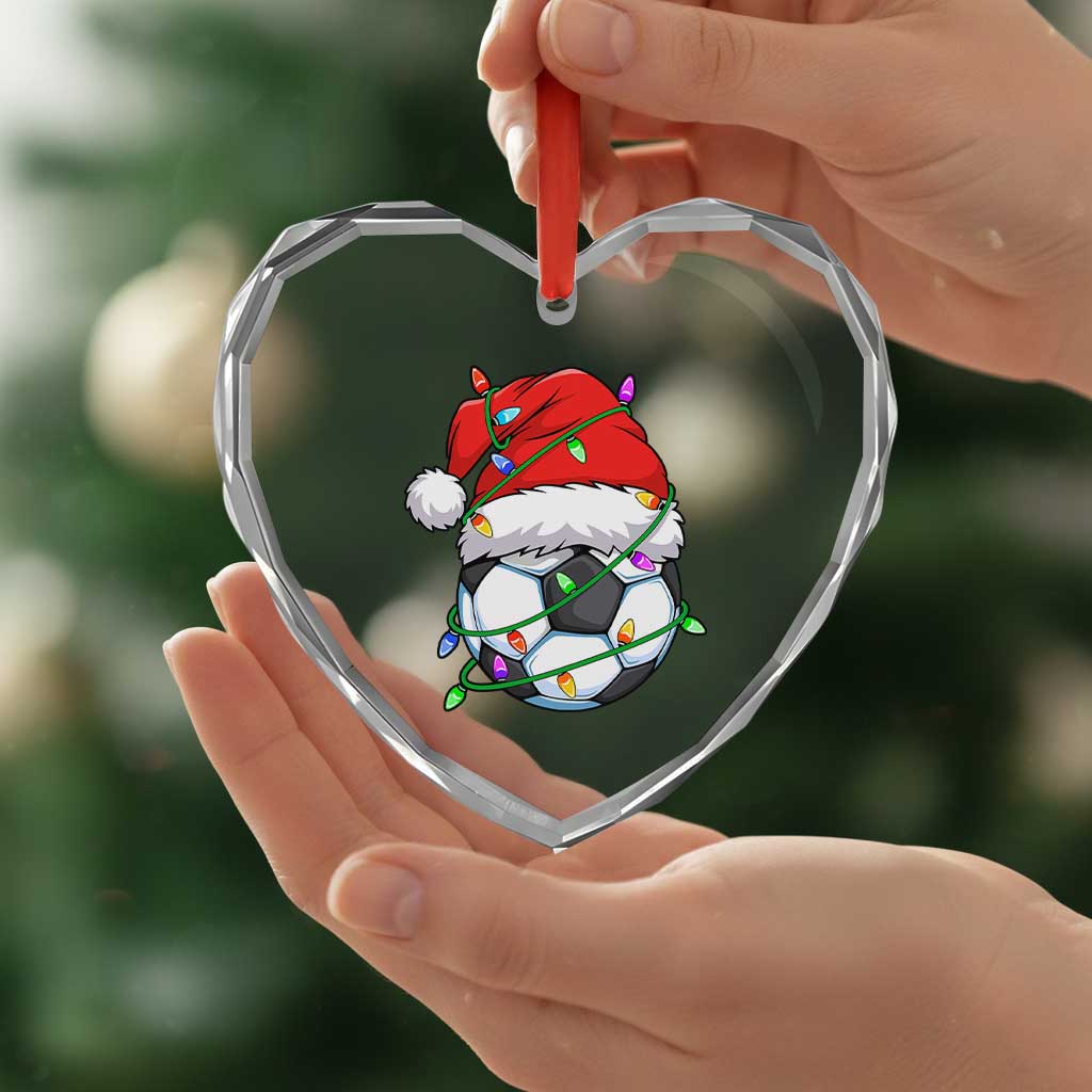 Soccer Christmas Heart Crystal Glass Ornament Santa Hat Sports Xmas Pajamas - Wonder Print Shop