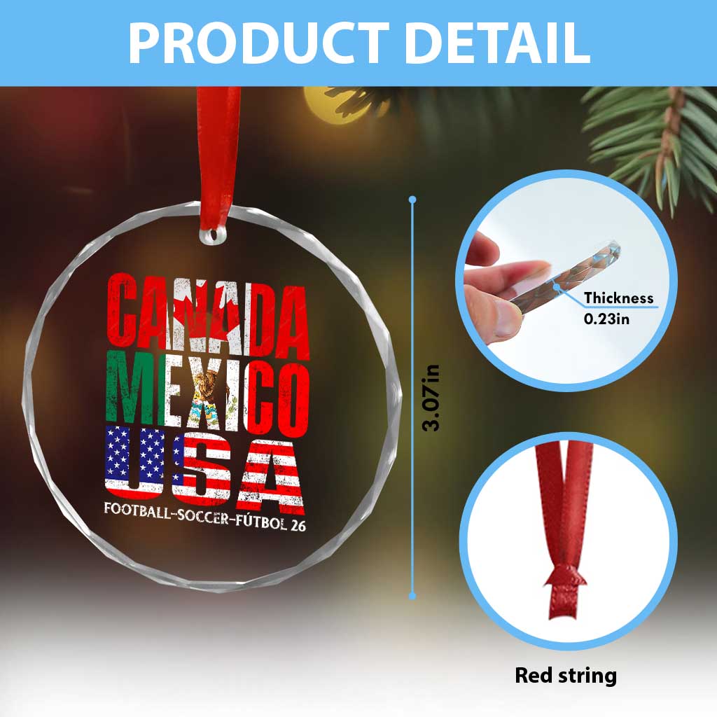 Soccer Lover Crystal Glass Ornament Canada Mexico USA Pride Football Futbol 2026
