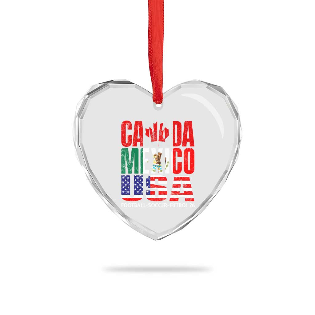 Soccer Lover Heart Crystal Glass Ornament Canada Mexico USA Pride Football Futbol 2026