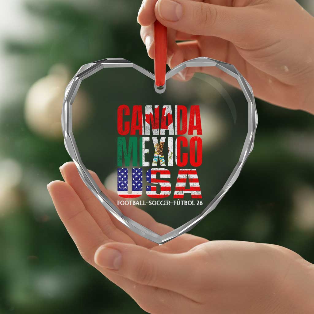 Soccer Lover Heart Crystal Glass Ornament Canada Mexico USA Pride Football Futbol 2026