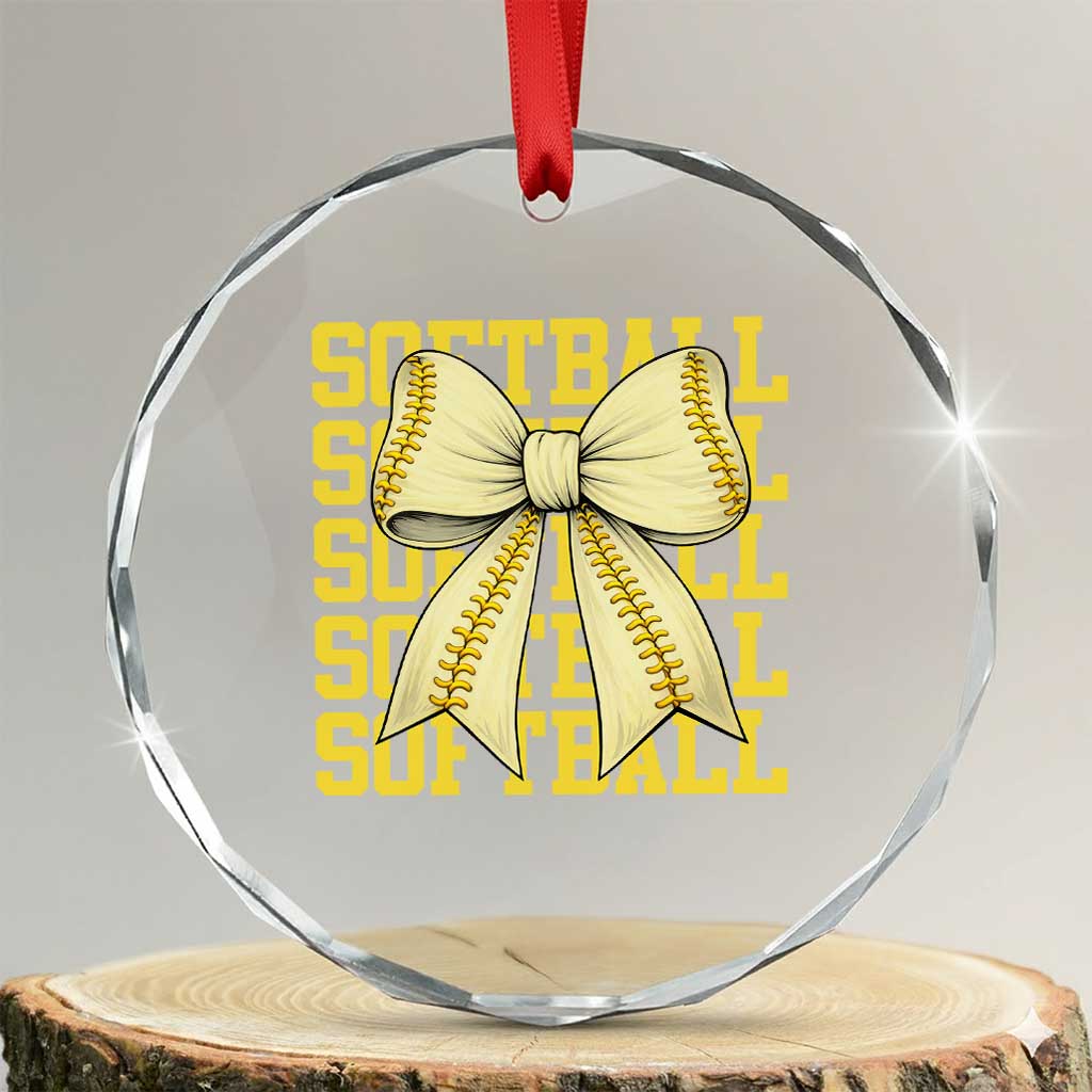 Softball Bow Crystal Glass Ornament Sister Sport Lovers Girls Team