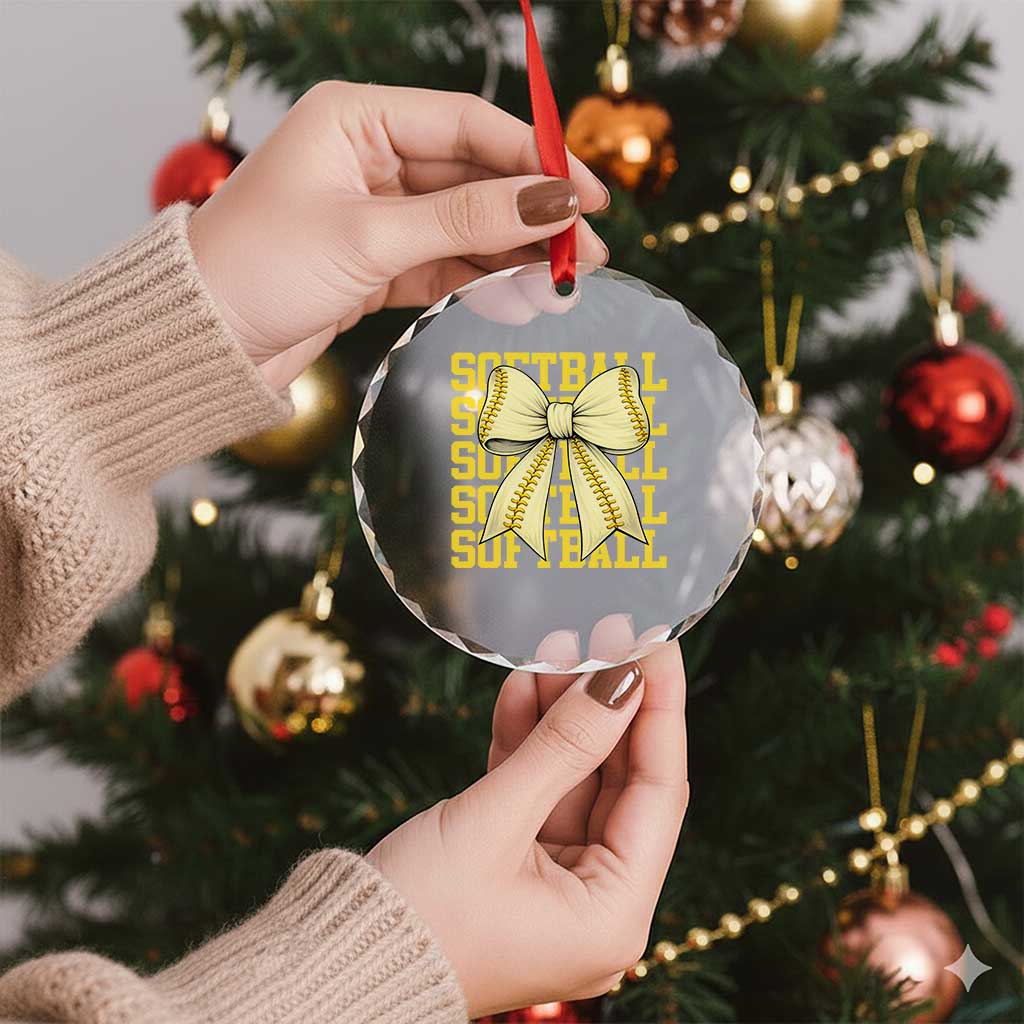 Softball Bow Crystal Glass Ornament Sister Sport Lovers Girls Team