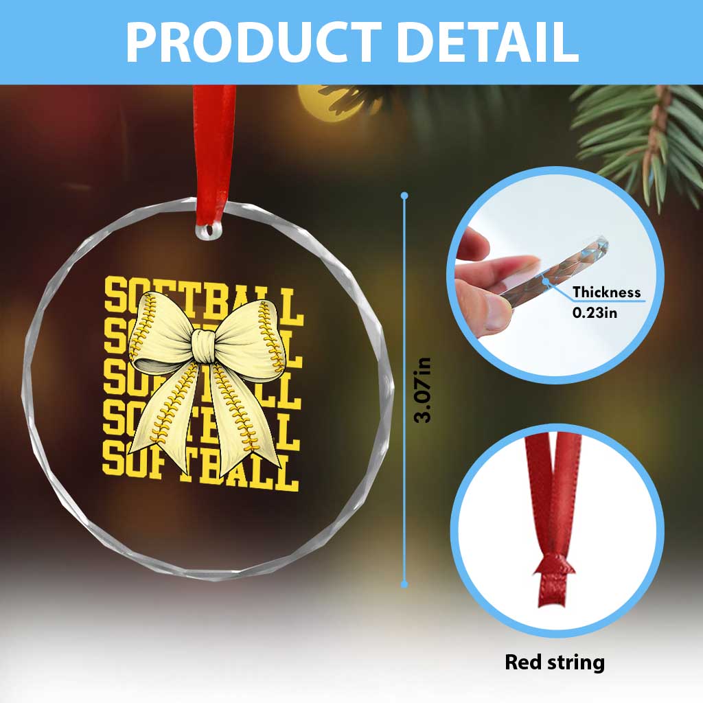 Softball Bow Crystal Glass Ornament Sister Sport Lovers Girls Team