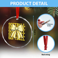 Softball Bow Crystal Glass Ornament Sister Sport Lovers Girls Team