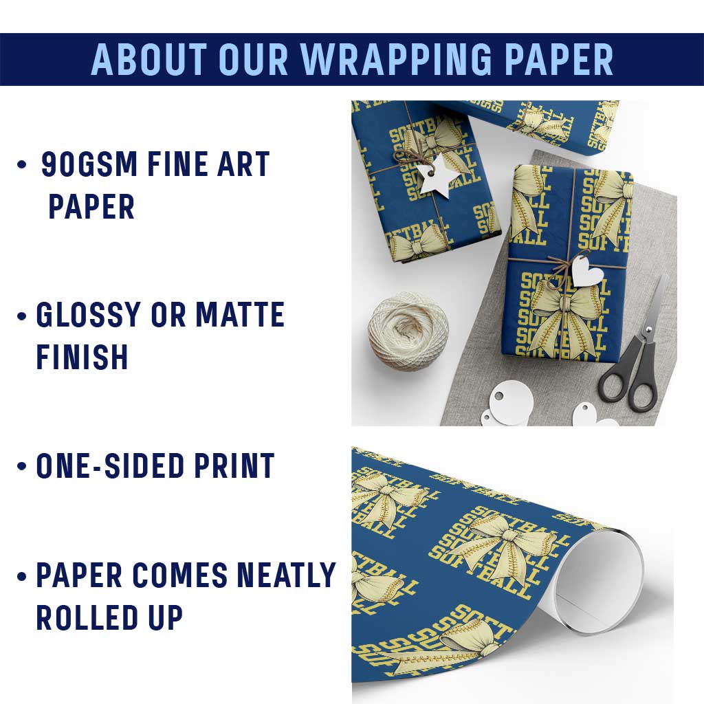 Softball Bow Wrapping Paper Roll Sister Sport Lovers Girls Team