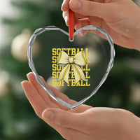 Softball Bow Heart Crystal Glass Ornament Sister Sport Lovers Girls Team