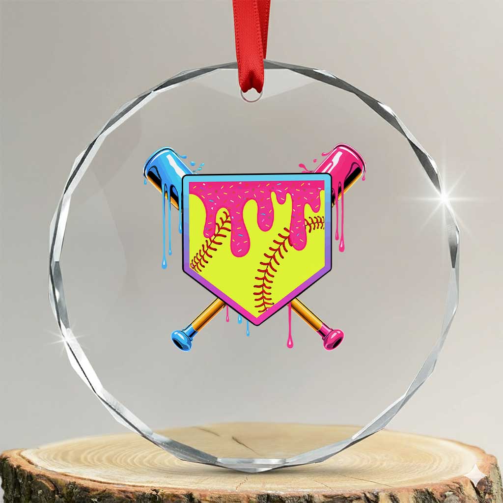 Softball Drip Crystal Glass Ornament Ice Cream Drip Youth Girls Softball Sport
