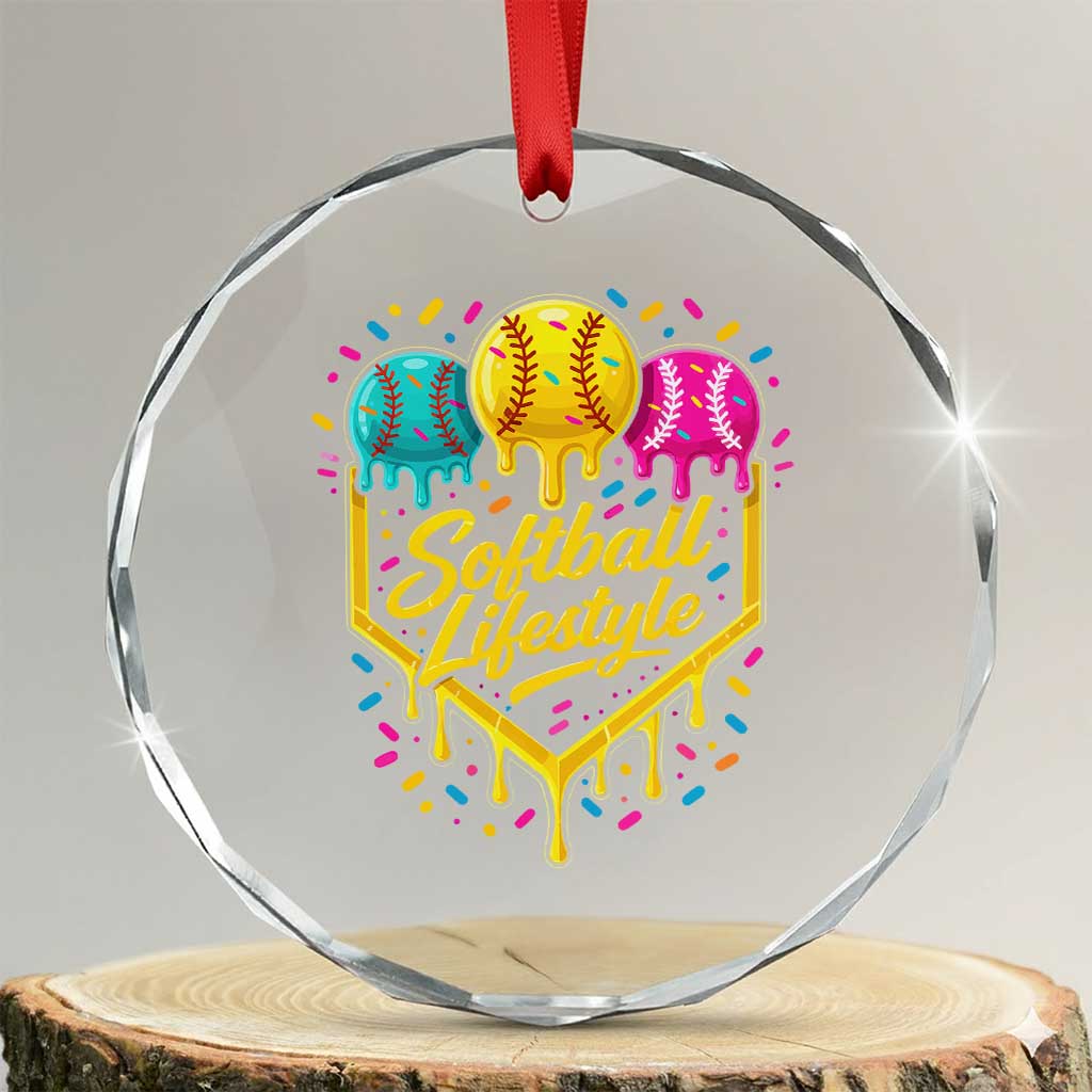Softball Drip Crystal Glass Ornament Ice Cream Sprinkles Softball Life Style