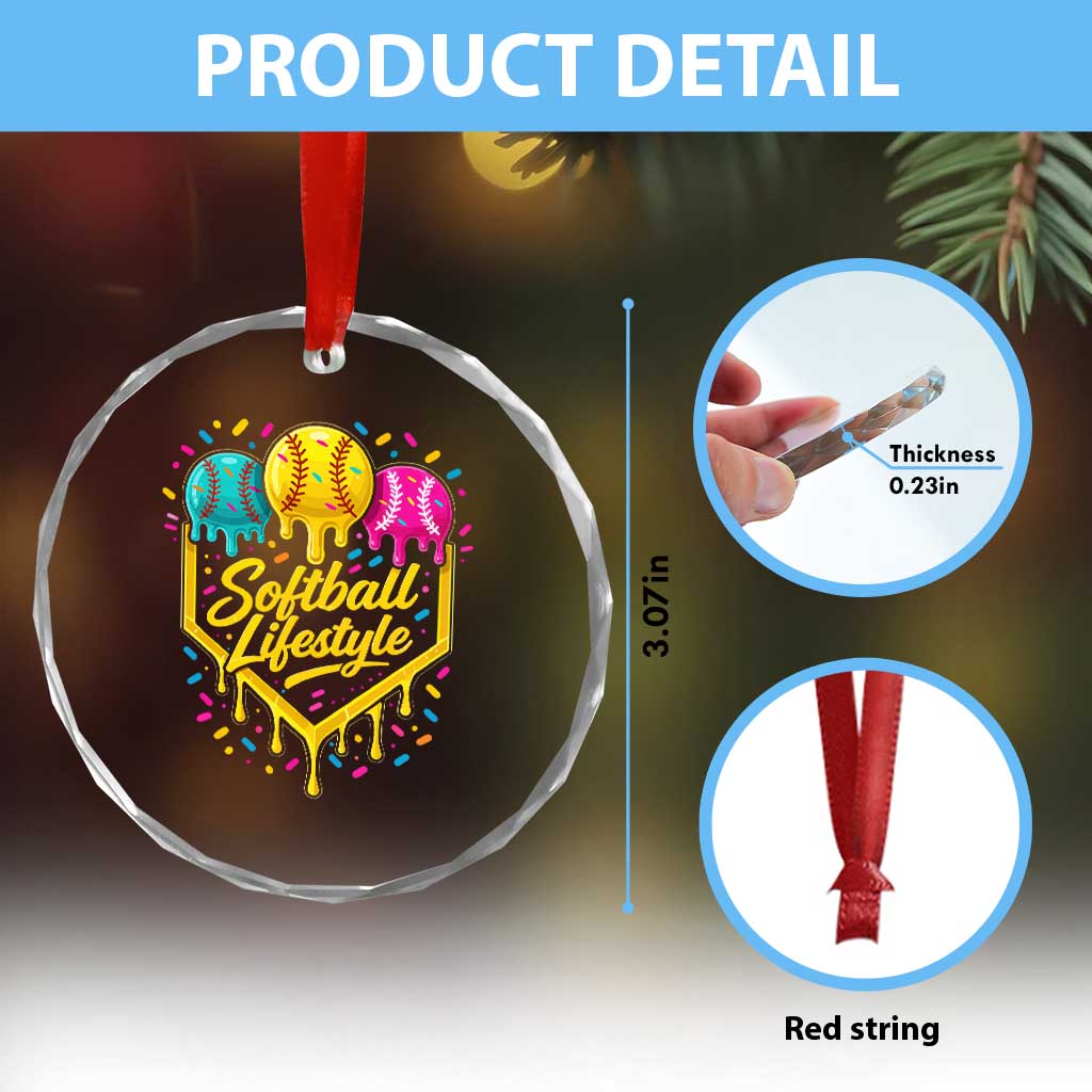 Softball Drip Crystal Glass Ornament Ice Cream Sprinkles Softball Life Style
