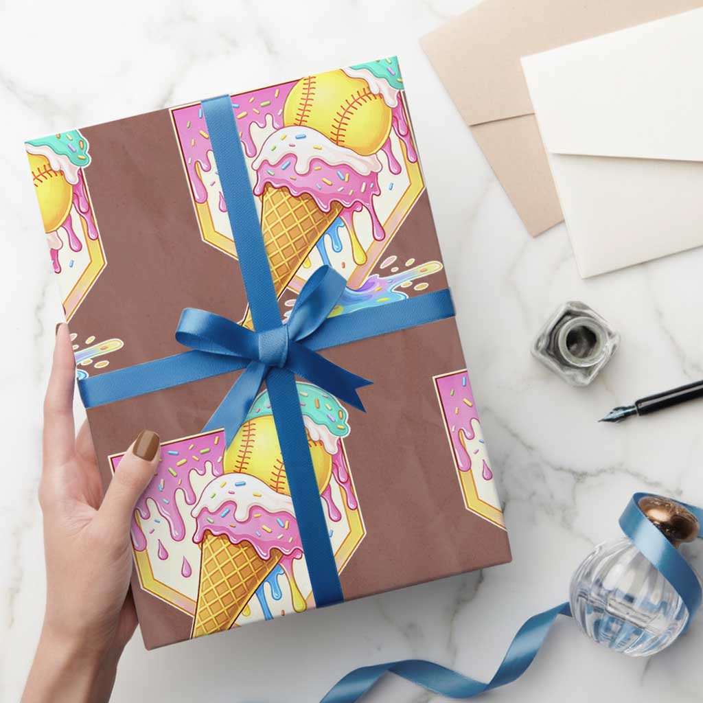Softball Drip Wrapping Paper Roll Cute Softball Girls Ice Cream Drip Game Day