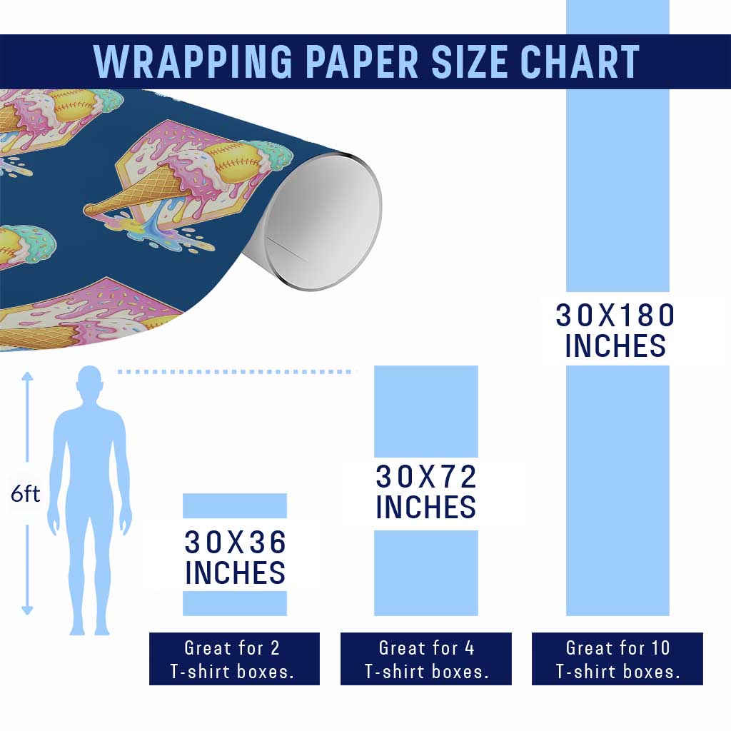 Softball Drip Wrapping Paper Roll Cute Softball Girls Ice Cream Drip Game Day