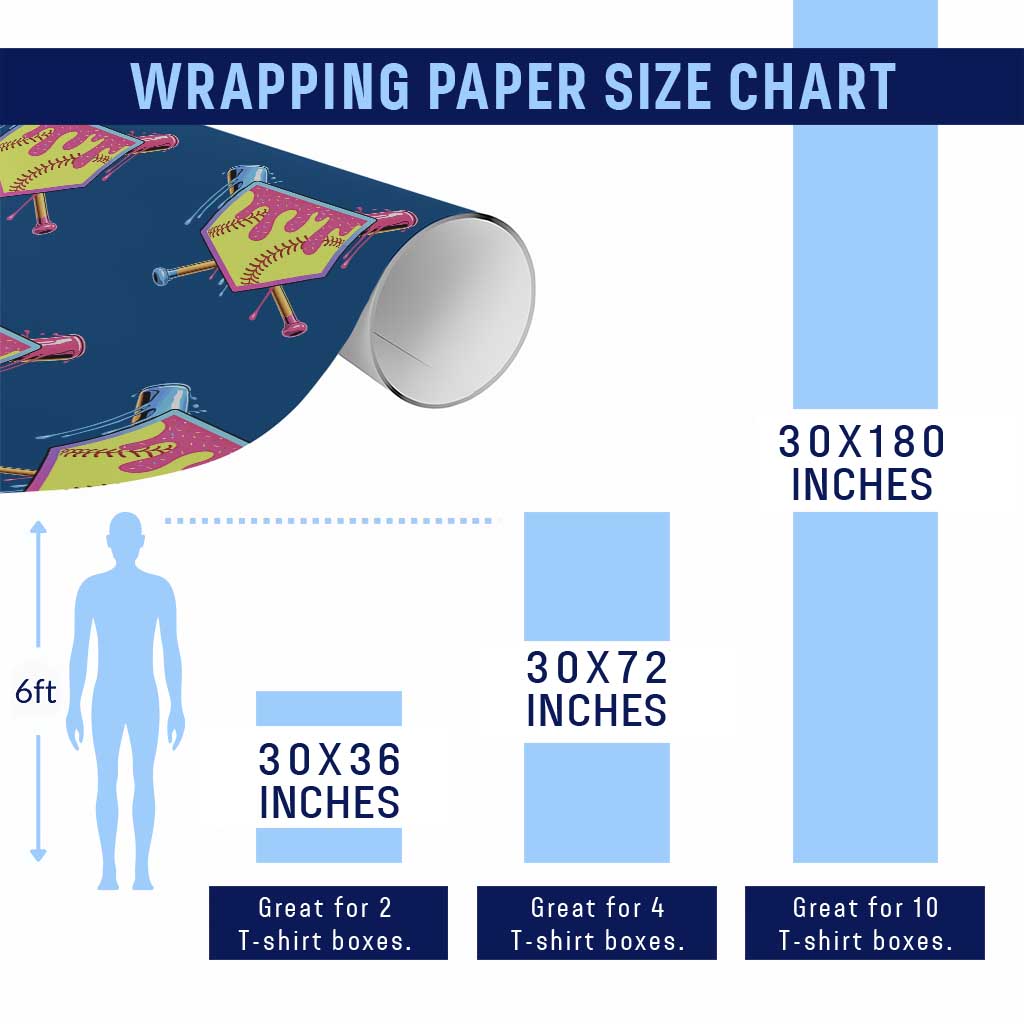 Softball Drip Wrapping Paper Roll Ice Cream Drip Youth Girls Softball Sport