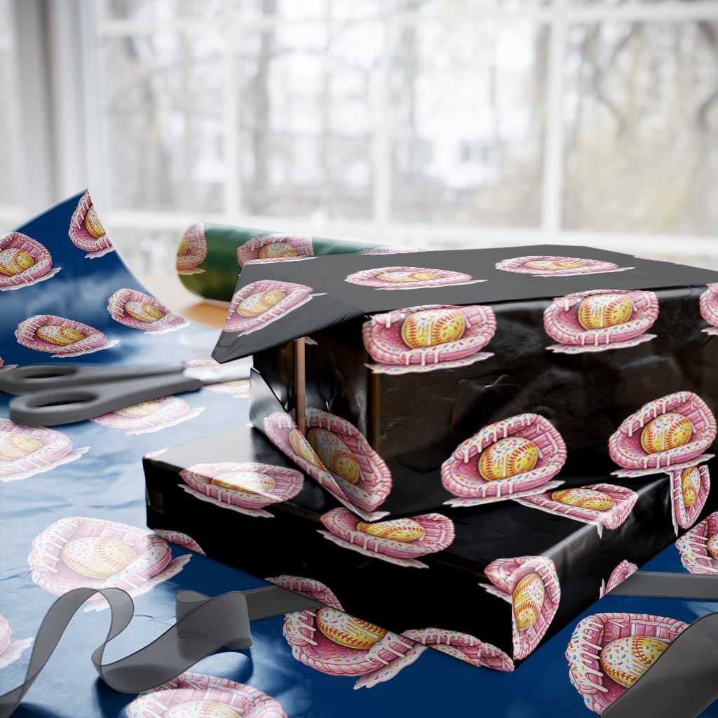 Softball Drip Wrapping Paper Roll Ice Cream Sprinkles Softball Glove Girls Kid