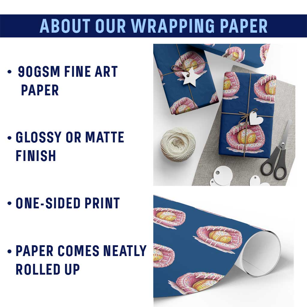 Softball Drip Wrapping Paper Roll Ice Cream Sprinkles Softball Glove Girls Kid