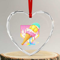 Softball Drip Heart Crystal Glass Ornament Cute Softball Girls Ice Cream Drip Game Day