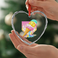 Softball Drip Heart Crystal Glass Ornament Cute Softball Girls Ice Cream Drip Game Day