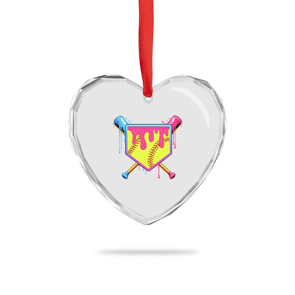 Softball Drip Heart Crystal Glass Ornament Ice Cream Drip Youth Girls Softball Sport