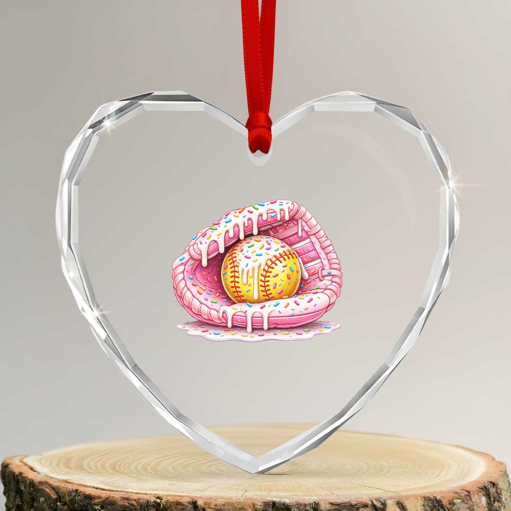 Softball Drip Heart Crystal Glass Ornament Ice Cream Sprinkles Softball Glove Girls Kid
