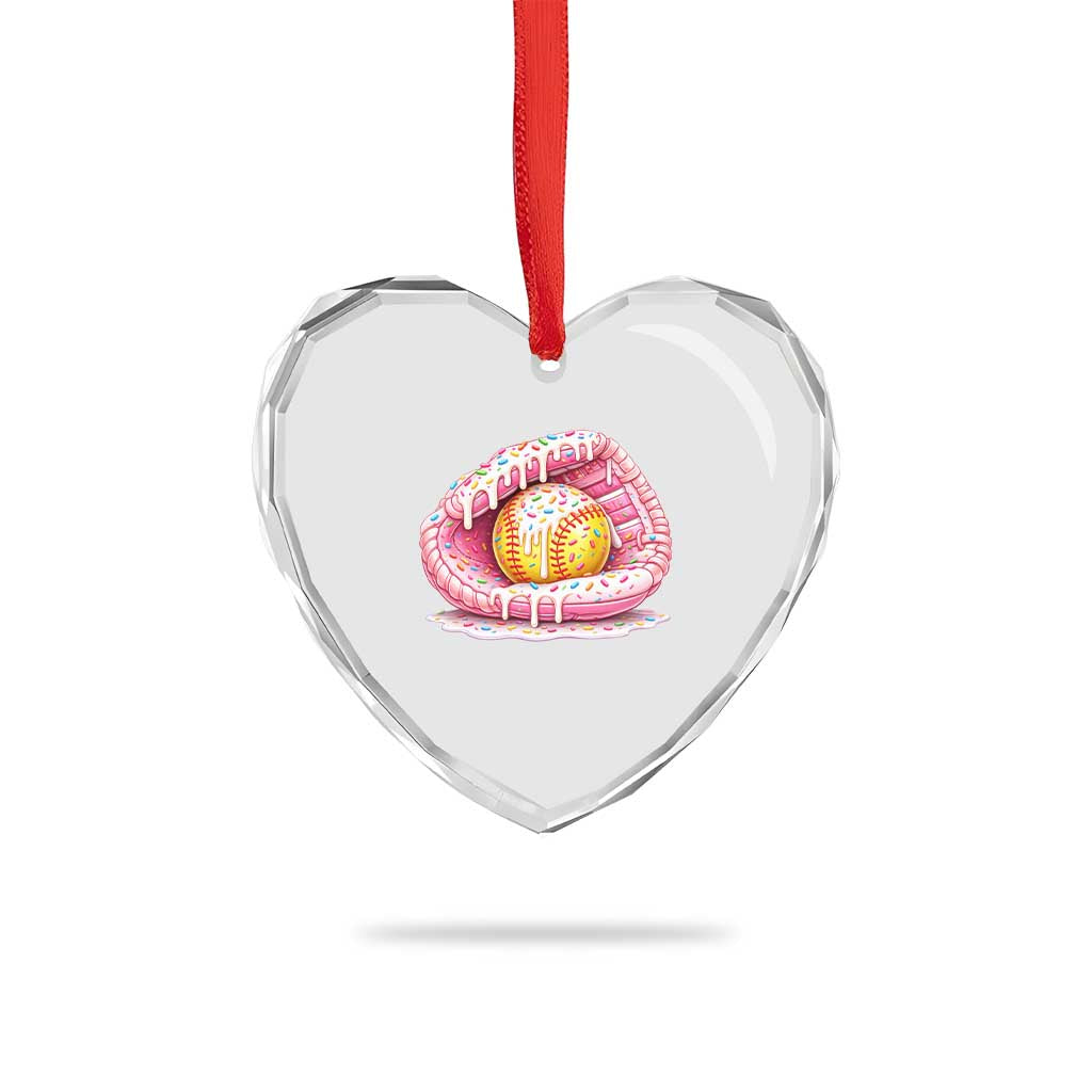 Softball Drip Heart Crystal Glass Ornament Ice Cream Sprinkles Softball Glove Girls Kid