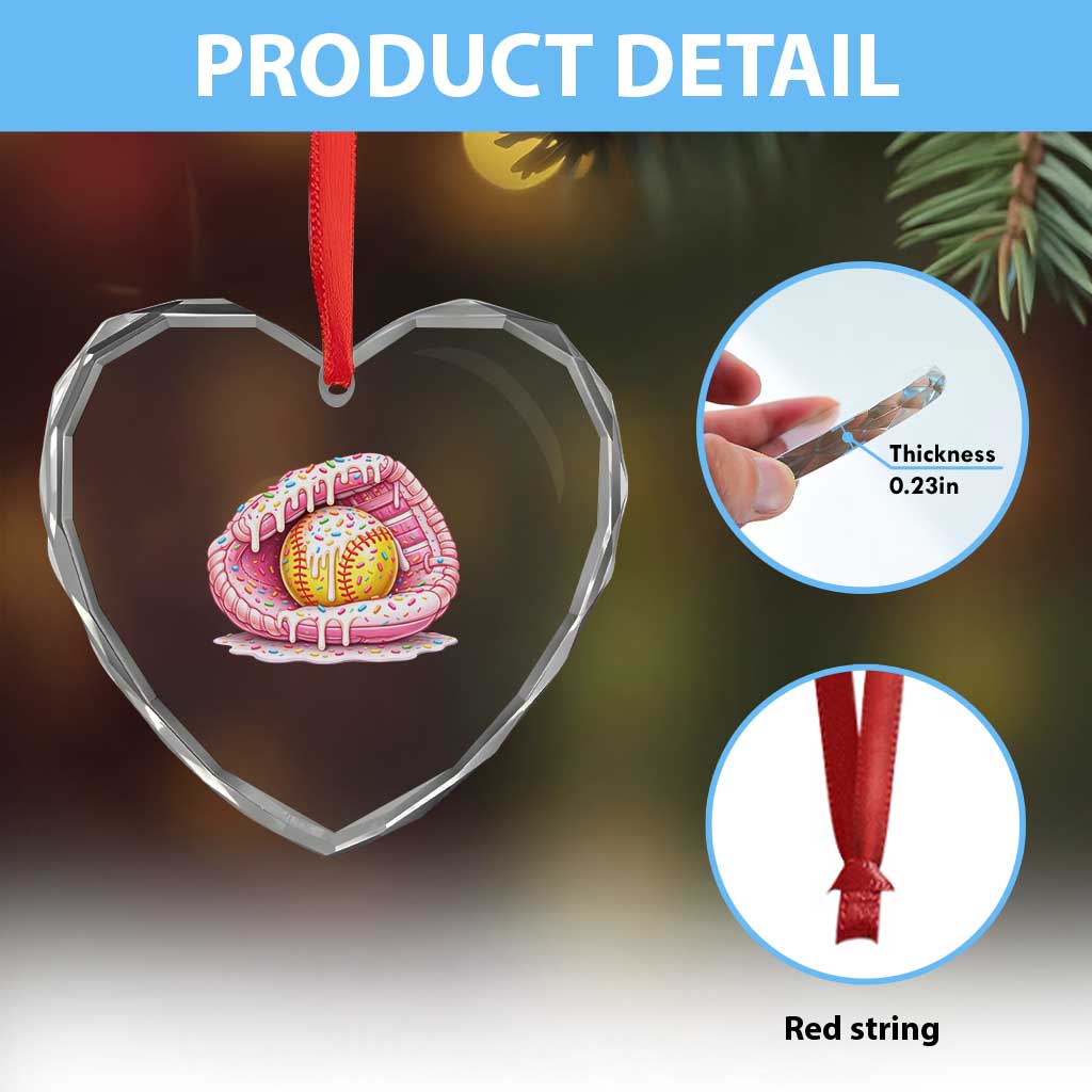 Softball Drip Heart Crystal Glass Ornament Ice Cream Sprinkles Softball Glove Girls Kid