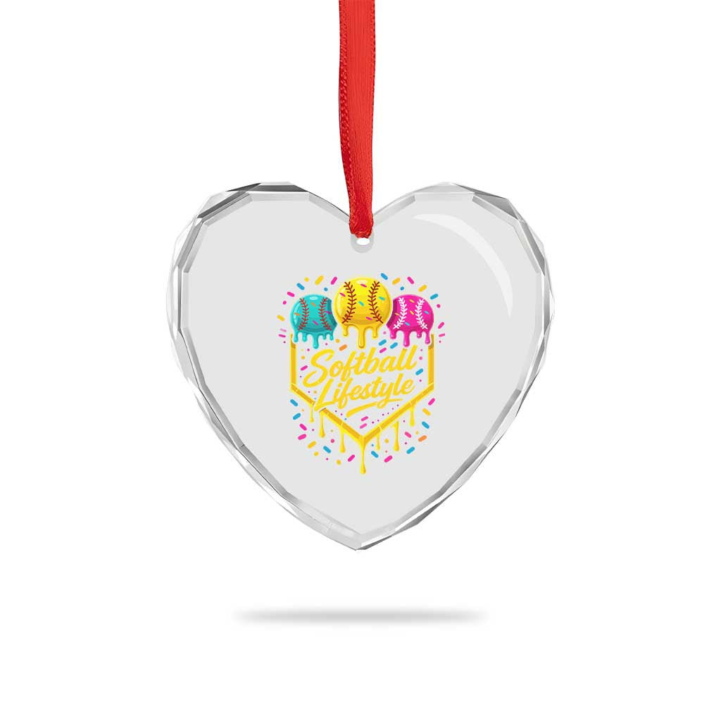 Softball Drip Heart Crystal Glass Ornament Ice Cream Sprinkles Softball Life Style