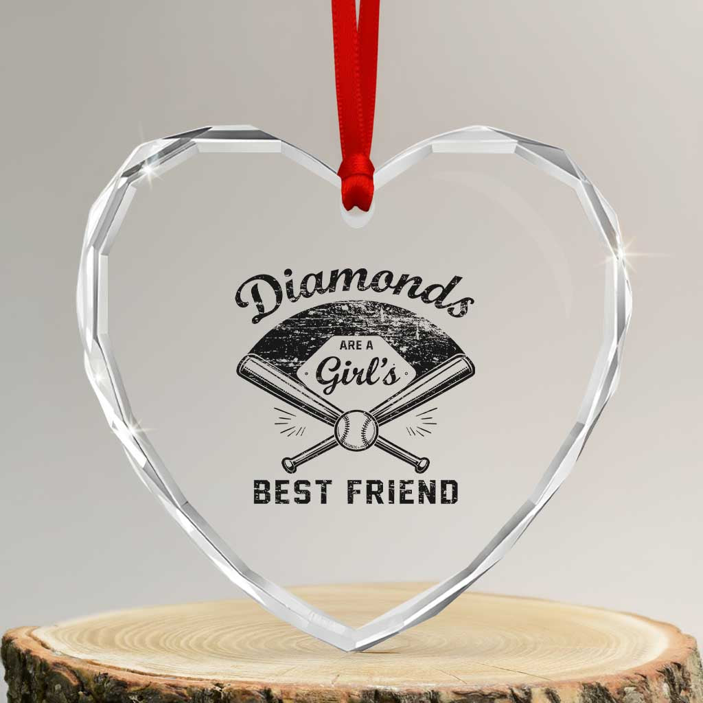Softball Mom Gift Heart Crystal Glass Ornament Diamonds Are A Girls Best Friend